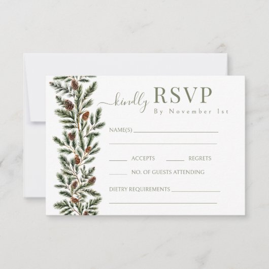 Winter Fir Branches Pinecone Wedding Response Card RSVP Kaartje (Voorkant)