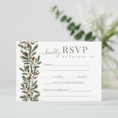 Winter Fir Branches Pinecone Wedding Response Card RSVP Kaartje (Staand voorkant)