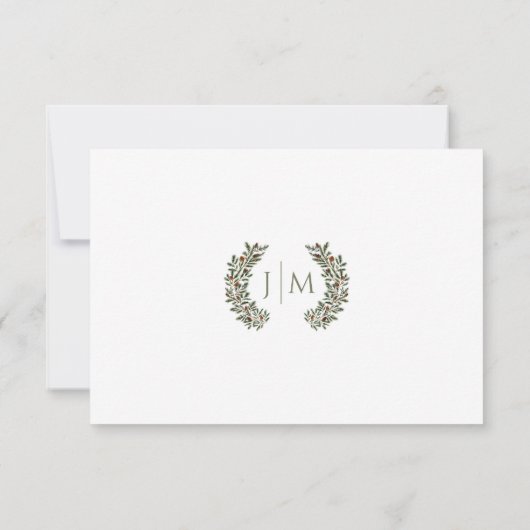 Winter Fir Branches Pinecone Wedding Response Card RSVP Kaartje (Achterkant)