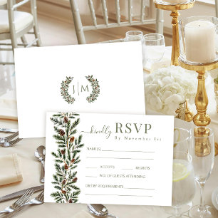Winter Fir Branches Pinecone Wedding Response Card RSVP Kaartje