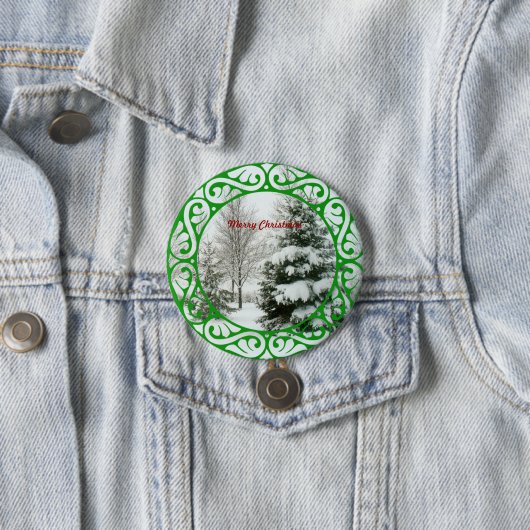 Winter Fir Trees, vrolijk kerstfeest Ronde Button 7,6 Cm (In situ)