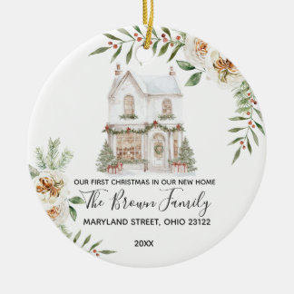 Winter First Christmas In New Home White Floral Keramisch Ornament