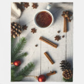 Winter flat-lay samenstelling, een dampende beker fleece deken (Voorkant)