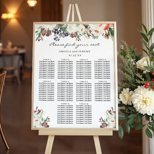 Winter Floral 10 Tables Wedding Seating Chart Poster