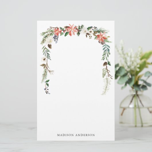 Winter Floral | Aangepaste feestdag Briefpapier (Staand voorkant)