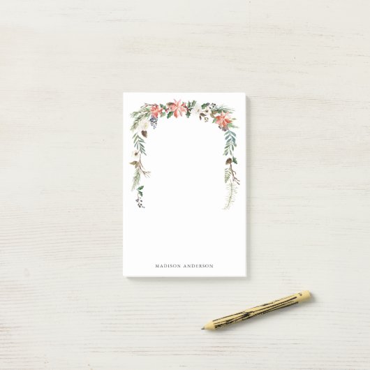 Winter Floral | Aangepaste feestdag Post-it® Notes (Op bureau)