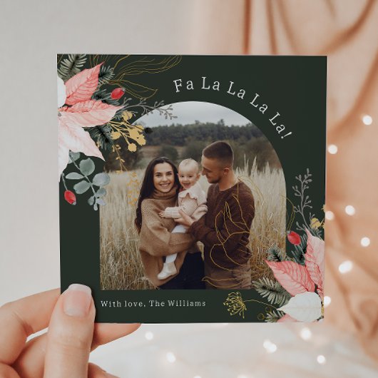 Winter Floral Arch Fa La La La La One Foto Feestdagenkaart