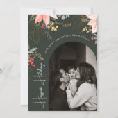 Winter Floral Arch Green Happiest Feestdagen Foto Feestdagenkaart (Voorkant)