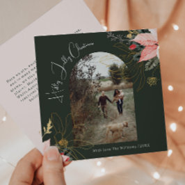 Winter Floral Arch Holly Jolly Christmas One Foto Feestdagenkaart