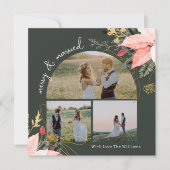 Winter Floral Arch Vrolijk & Getrouwd Drie Foto Feestdagenkaart (Voorkant)