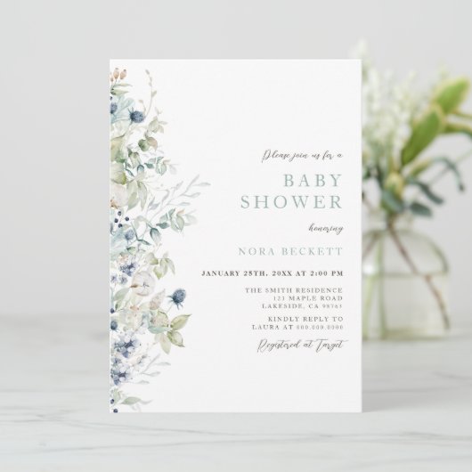 Winter Floral Baby shower Kaart (Staand voorkant)