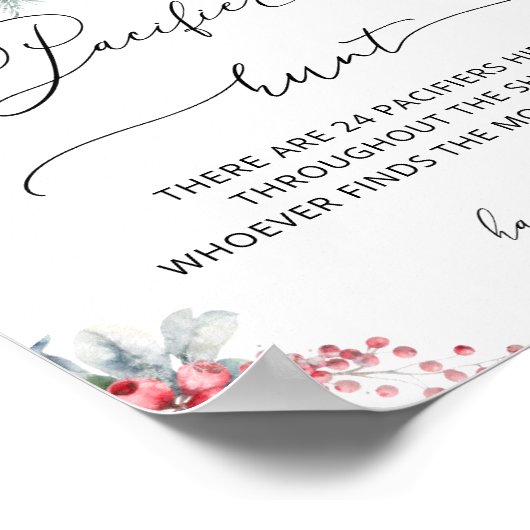 Winter Floral Baby shower Pacifier Hunt Game Poster (Hoek)