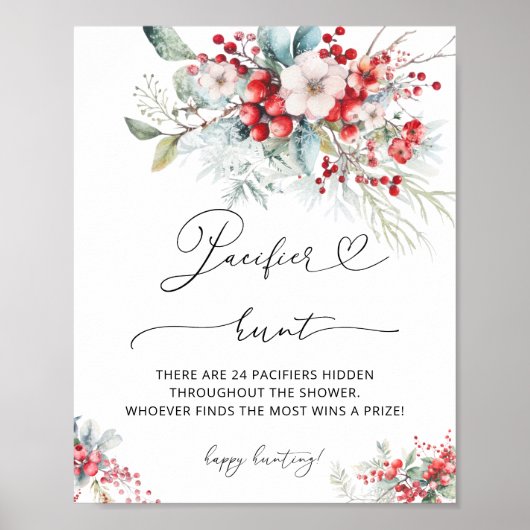 Winter Floral Baby shower Pacifier Hunt Game Poster (Voorkant)