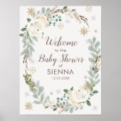 Winter Floral Baby shower Welkomstteken Poster (Voorkant)