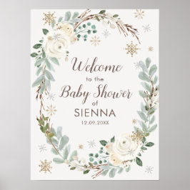 Winter Floral Baby shower Welkomstteken Poster
