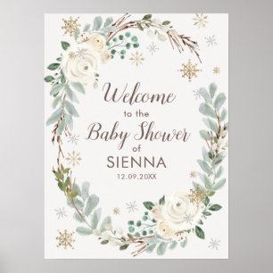 Winter Floral Baby shower Welkomstteken Poster