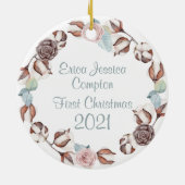 Winter Floral Baby's eerste kerstfoto Keramisch Ornament (Achterkant)