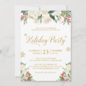 Winter Floral Berries Gold Glitter Holiday Kaart (Voorkant)