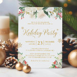 Winter Floral Berries Gold Glitter Holiday Kaart<br><div class="desc">Voeg een vleugje elegantie en glans toe aan uw feestdagen met deze Winter Floral Berries Gold Glitter Holiday Party uitnodiging. Deze uitnodiging toont een prachtige combinatie van winterbloemen, bessen en glinsterende gouden glitteraccenten, waardoor een magisch en feestelijk ontwerp ontstaat. De aanpasbare sjabloon stelt u in staat om de uitnodiging te...</div>