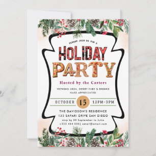 Winter Floral Berries Holiday Party Kaart