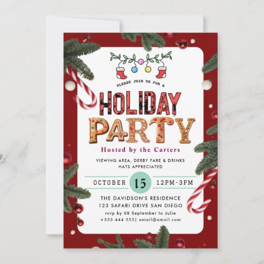 Winter Floral Berries Holiday Party Uitnodiging (Voorkant)