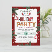 Winter Floral Berries Holiday Party Uitnodiging (Staand voorkant)