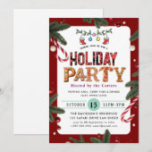 Winter Floral Berries Holiday Party Uitnodiging (Voorkant / Achterkant)