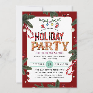 Winter Floral Berries Holiday Party Uitnodiging