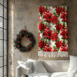 Winter Floral Blanket Red Poinsettia Home Gift Fleece Deken