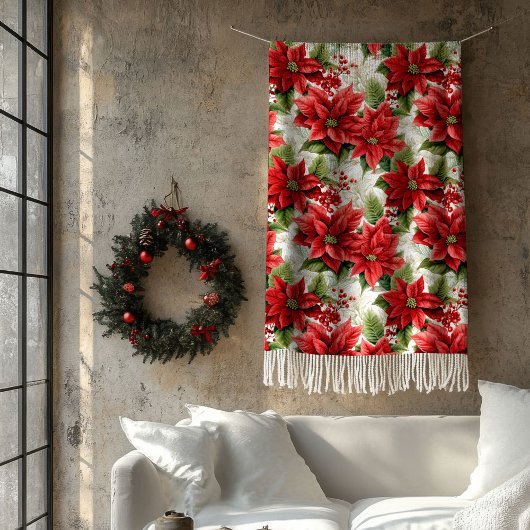 Winter Floral Blanket Red Poinsettia Home Gift Fleece Deken