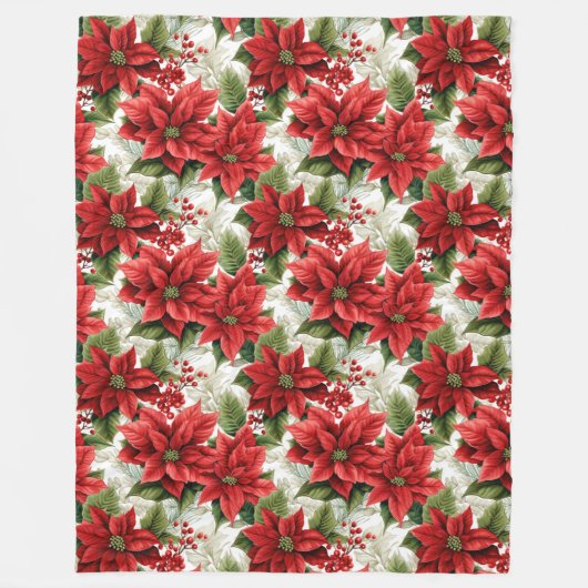 Winter Floral Blanket Red Poinsettia Home Gift Fleece Deken (Voorkant)