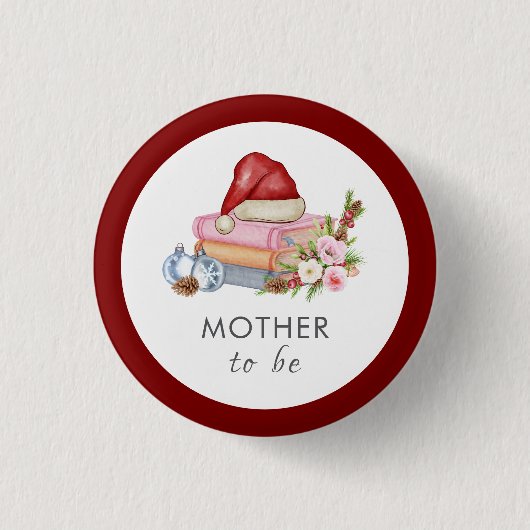 Winter Floral Books Mother To Be Baby Shower Ronde Button 3,2 Cm (Voorkant)