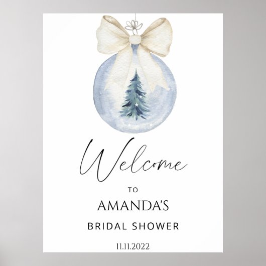 Winter floral bridal shower welcome sign poster (Voorkant)