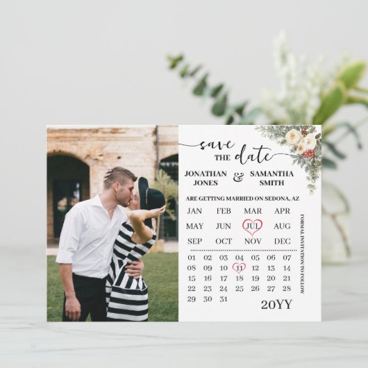 Winter Floral Calendar with Photo Save The Date (Staand voorkant)