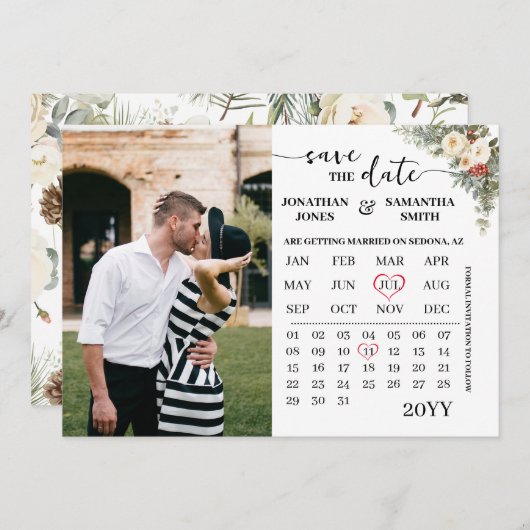 Winter Floral Calendar with Photo Save The Date (Voorkant / Achterkant)