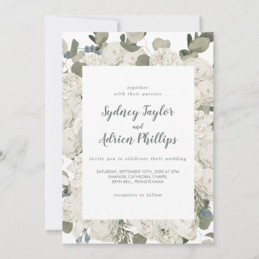 Winter Floral Casual bruiloft Kaart (Voorkant)