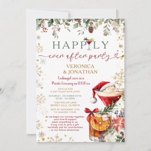Winter Floral Christmas Happily Ever After Party Kaart (Voorkant)