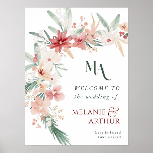 Winter Floral Christmas Wedding Welkomstbord Poster (Voorkant)