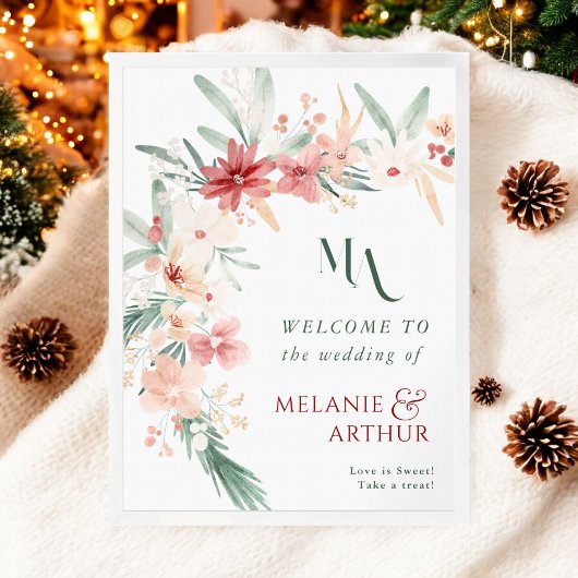 Winter Floral Christmas Wedding Welkomstbord Poster