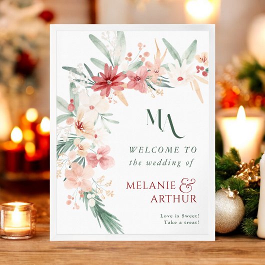 Winter Floral Christmas Wedding Welkomstbord Poster