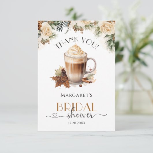 Winter Floral Coffee Vrijgezellenfeest Dank u kaar Bedankkaart (Staand voorkant)