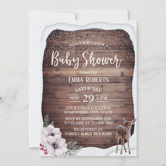Winter Floral Cute Deer Baby shower Kaart (Voorkant)