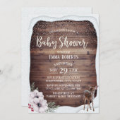 Winter Floral Cute Deer Baby shower Kaart (Voorkant / Achterkant)