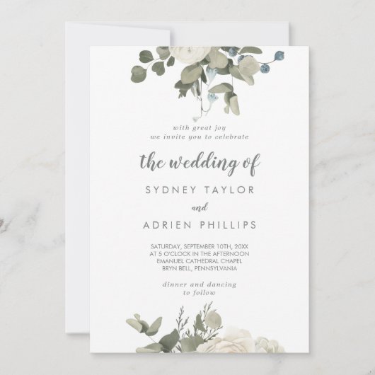 Winter Floral De bruiloft van uitnodiging (Voorkant)