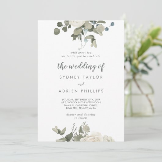 Winter Floral De bruiloft van uitnodiging (Staand voorkant)