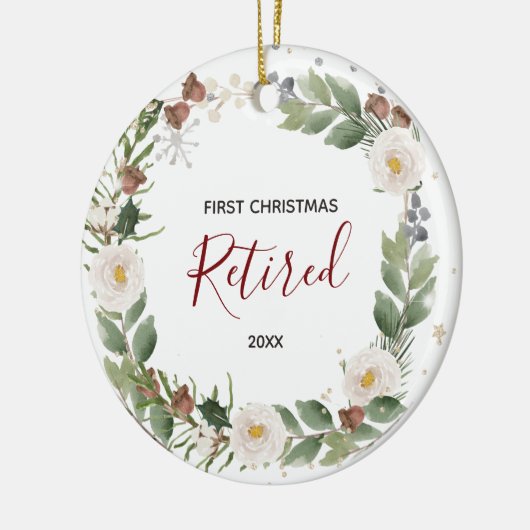 Winter Floral Eerste Kerstmis Ornament in ruste (Links)