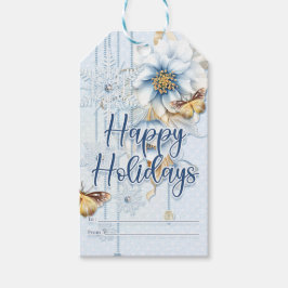 Winter Floral en Butterflies Prettige feestdagen Cadeaulabel