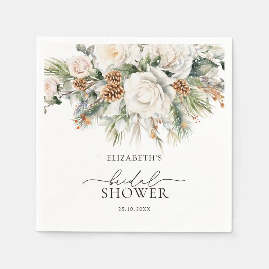 Winter Floral Evergreen Modern Vrijgezellenfeest Servet (Voorkant)