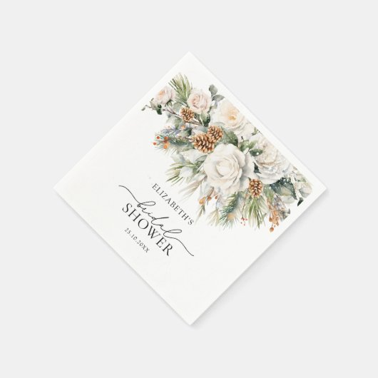 Winter Floral Evergreen Modern Vrijgezellenfeest Servet (Hoek)