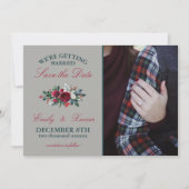 Winter Floral feestdag kerstmis behalve datum Save The Date (Voorkant)